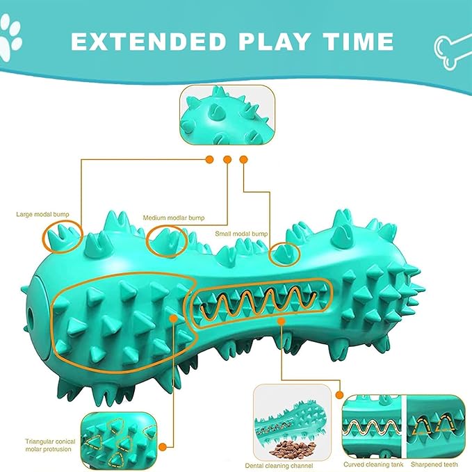 Dog Teeth Cleaning Toy for Training, Playing, Chewing - Squeaky Toys for Aggressive Chewers - Toothbrush Stick Bone for Medium Large Dogs (Blue)