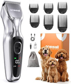 oneisall Dog Clippers for Grooming Thick Hair, Low Noise Cordless Dog Shavers, 2-Speed Pet Hair Trimmer Grooming Kit for Home Groomer