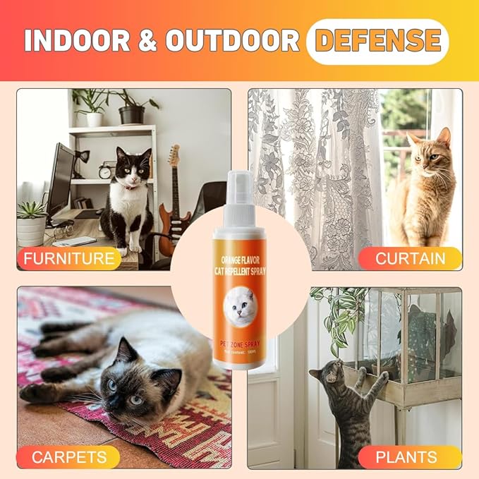Cat Deterrent Spray - Indoor Effective Cat Deterrent to Keep Cats Away, Stop Cat Urination and Scratching - Training Aid for Furniture, Sofas, Rugs, Curtains (2)