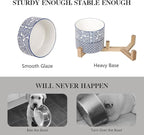 Selamica Ceramic 30 OZ Dog Bowls, Dog Food and Water Bowls with Wooden Stand, Anti-Slip Dog Dishes Set for Cats Small & Medium Sized Dogs, Weighted Pet Bowls Set of 2, Vintage Blue A