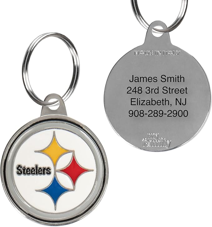 Pittsburgh Steelers Engraving Pet ID Tags in 32 Team Logo Shapes - Personalized Dog & Cat Tags with 3 Lines of Customizable Text for Tracking & Safety - Stainless Steel