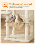 Feandrea Cat Tree, 56.3-Inch Cat Tower for Indoor Cats, Multi-Level Cat Condo with 11 Scratching Posts, 2 Perches, Cave, Hammock, Beige UPCT15BE