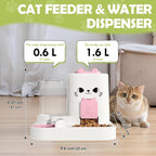 1.6L Auto Gravity Pet Feeder and 0.6L Water Dispenser Set, Automatic Cat Food and Water Dispenser, Gravity Pet Feeder for Small Medium Dog Puppy Cat Kitten (Pink)