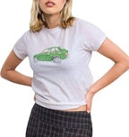 Y2k Womens Graphic Baby Tee Slim Fit Short Sleeve Crop Tops Funny Letter Animal Print Shirts 90s 2000s Streetwear