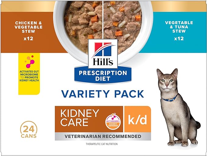 Hill's Prescription Diet k/d Kidney Care Stew Variety Pack Canned Cat Food, 2.9 oz., Count of 24