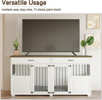 Dog Crate Furniture - Indoor Wood Dog Kennel Furniture 4 Doors with Divider and 2 Drawers - 72" L x 23.6" W x 34.8" H, White