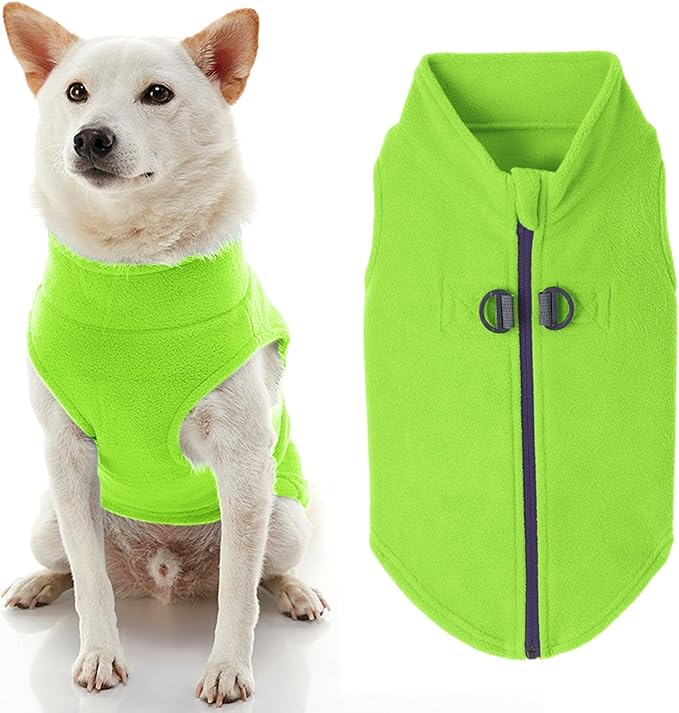 Gooby - Zip Up Fleece Vest, Fleece Jacket Sweater with Zipper Closure and Leash Ring, Lime, Medium