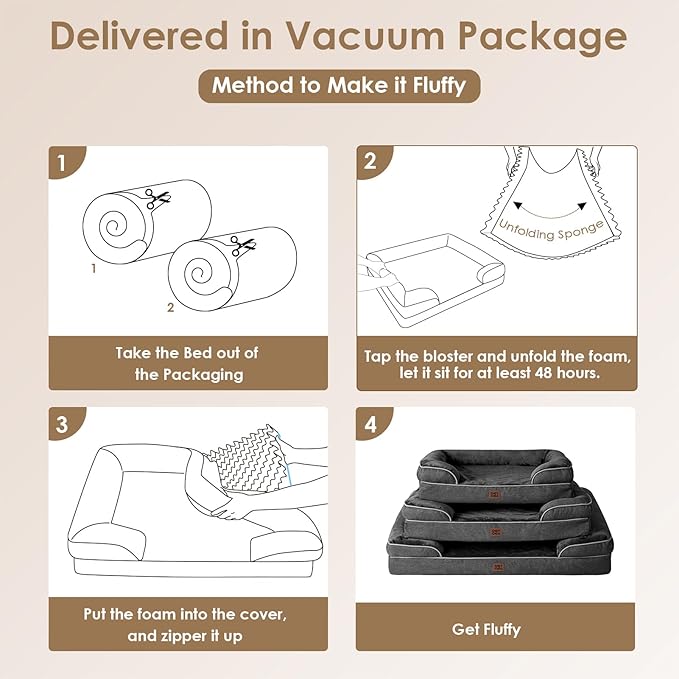 EHEYCIGA Orthopedic Dog Beds for Large Dogs, Waterproof Memory Foam Large Pet Bed with Sides, Non-Slip Bottom and Egg-Crate Foam Dog Couch Bed with Washable Removable Cover, Dark Grey