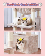 Cat Tree for Indoor Cats Large Adult, 74" Cat Tower with 3 Big Platforms, 2 Baskets, 2 Condos, Multi-Level Cat Scratching Posts, Muchroom GCT030MU