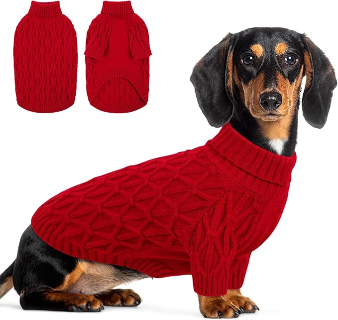 Queenmore Small Dog Sweater,Warm Pullover Dog Sweaters for Small Dogs Boys Girls,Soft Winter Doggie Sweaters,Thick Warm Dogs Clothes for Chihuahua,Dachshund,Yorkie(Red,S)