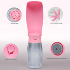 Dog Water Bottle, Leak Proof Portable Puppy Water Dispenser, Travel Puppy Water Bowl, Foldable Transparent Dog Water Bottle for Pets Outdoor Walking, Hiking, Travel, Food Grade Plastic - 19oz Pink