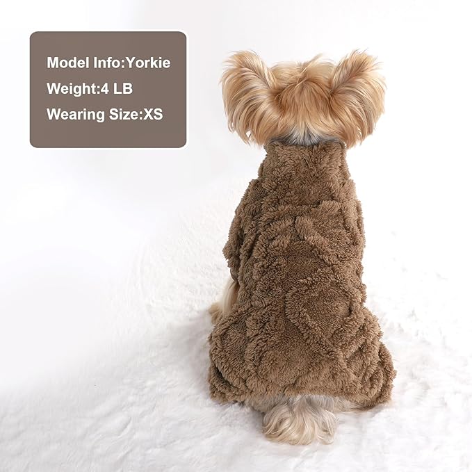 Dog Pajamas Small Sized Dog,Pajamas for Dogs, Winter Chihuahua Yorkie Teacup Cat Sweater Clothes Outfits,Soft Cold Weather Pet Coat Warm Fleece Puppy Pjs (M, Brown)