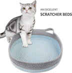 Round Cat Bed for Indoor Cats, Cat Basket Bed, Wicker Cat Donut Beds, Cooling Cat Nest for Summer Sleeping, Washable Pet Pad for Cat Scratching, Blue Grey