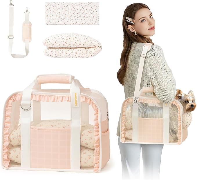 Pet Carrier for Medium Cats, Dog Carrier with Soft-Sided Cat Carriers, Breathable Mesh for Small/Medium Cats Dogs Puppies (Up to 13lbs), Foldable with Safety Buckle for Travel - Pink