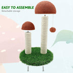 BNOSDM Mushroom Cat Scratching Post, Cat Scratcher with 2 Sisal Poles 12 Pcs Cat Toys and Hanging Ball, Pet Interactive Toy Scratch Post for Indoor Kitten Kitty Small Cats (Coffee)