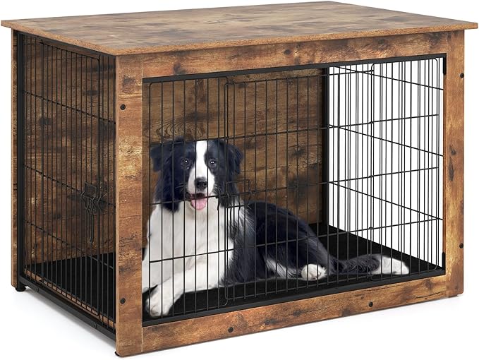 PETSITE Dog Crate Furniture for Medium/Large Dogs, 39" Indoor Pet House Side End Table w/Cushion, Double Doors, Heavy-Duty Chew-Resistant Wood Metal Dog Kennel up to 70 LBS (39 x 26 x 27 Inches)