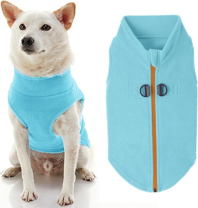 Gooby Zip Up Fleece Dog Sweater - Turquoise, Large - Warm Pullover Fleece Step-in Dog Jacket with Dual D Ring Leash for Small to Medium Dogs