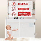 200″ Extra Wide Retractable Baby Gate – 41.5″ Tall Mesh Safety Gate for Oversized Openings, Living Rooms, Patios – Child & Pet Barrier for Indoor Outdoor Use, White