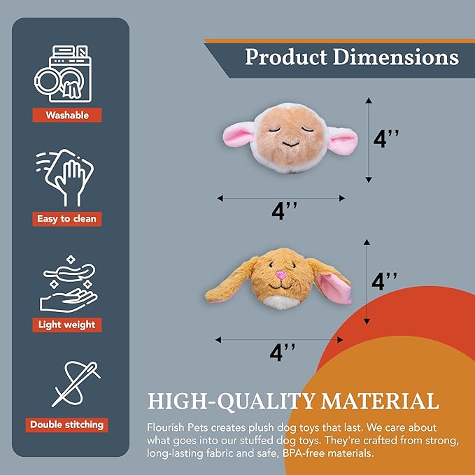 Flourish Pets 2 in 1 Multi-Layer Chew Toy for Active Dogs | Non-Toxic BPA Free Double Stitched Soft Fabric Exterior Dog Toys | Long-Lasting Dog Plush Toys – Easter 3.5" (2 Pack)