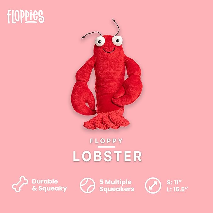 fabdog Floppies Plush Dog Toy - Cute & Durable Squeaky Dog Toys - Best Squeak Toy for Puppies and All Breeds | Ideal Pet Gift| Small Lobster