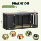 71" Dog Crate Furniture, Large Dog Kennel Furniture, Wood Double Dogs Crate Furniture Large Breed, Dog Crates for 2 Dogs Furniture, Black
