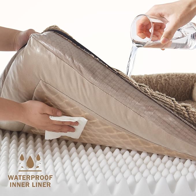 INVENHO Orthopedic Dog Beds Large Sized, XL Washable Egg-Crate Memory Foam Dog Couch with Washable Removable Cover, Waterproof Lining and Nonskid Bottom