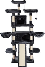 SHA CERLIN 68 Inches Multi-Level Large Cat Tree for Large Kitties/Big Cat Tower with Condo/Cozy Plush ‌Pussycat Perches/Sisal Scratching Posts and Hammocks/Activity Center/Dark Grey
