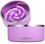 64 OZ Dog Bowl with Slow Feeder Insert Stainless Steel Pet Water Bowl for Medium & Large Breed Non Slip Rubber Base & Plastic Puzzle Feeder - Lavender