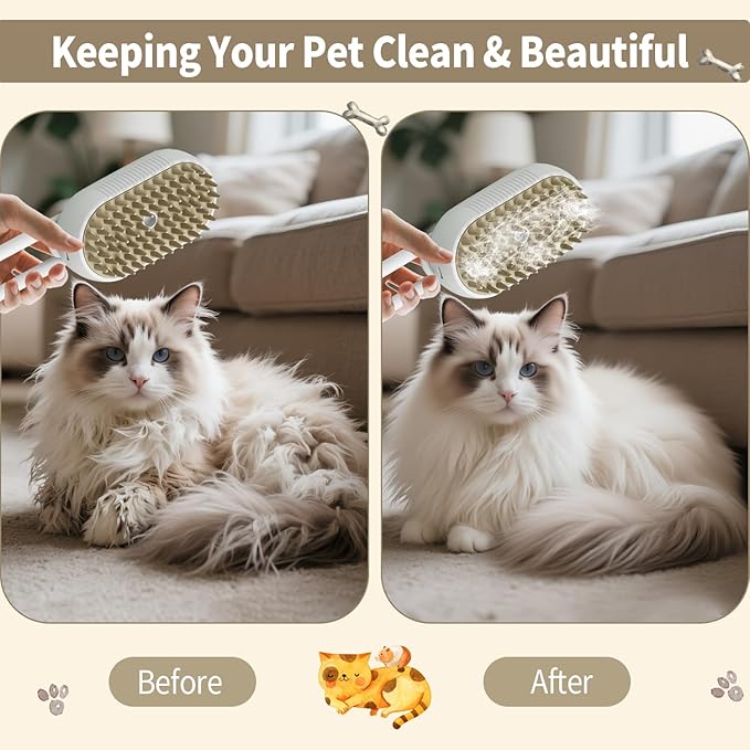 4 in 1 Cat Steam Brush for Shedding Dog Brush with Steam Pet Hair Cleaning Brush Comb for Cat Spray Pet Grooming Soft Silicone Brush for Long & Short Haired Pets (White)