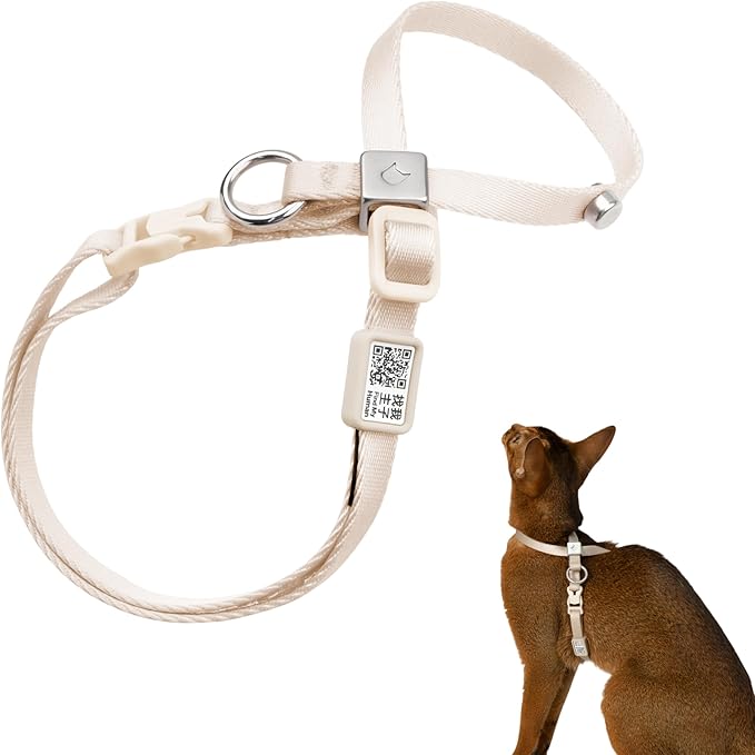 Escape Proof Cat Harness Anti-Choke Quick Release Adjustable QR Code Soft Nylon Durable Lightweight Figure 8 Cat Harness Anti Escape for Kitten Small Medium Large Cats (Linen, M)