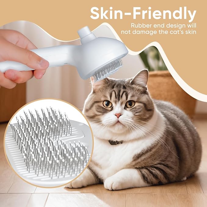 3-in-1 Cat Steam Brush – Pet Grooming & Shedding Comb with Gentle Steam Spray, One-Click Hair Release, Steam Pet Brush for Long & Short Hair Cats & Dogs (White)
