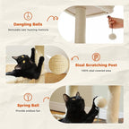 PEQULTI Modern Cat Tree for Indoor Cats,Multilevel Play House Cat Tower with Cat Condo, Scratching Post, Cozy Hammock and Plush Pompom, Brown