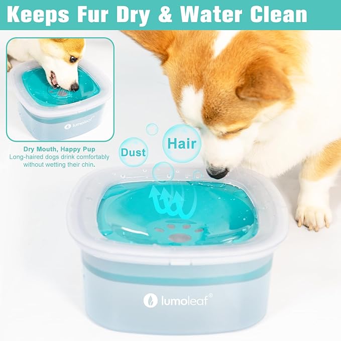 LumoLeaf No Spill Dog Water Bowl, 70oz Slow Feeder for Messy Drinkers, Keeps Long-Haired Dogs’ Mouth Fur Dry, Drip-Free Splash-Proof Design