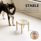 8.2inch Ceramic Raised Slow Feeder Dog Bowl Set, Elevated Wooden Stand for Large and Medium Dog, Puzzle Slow Dish, Anti-Gulping(Beige, Single Bowl+ Stand)
