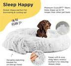 Best Friends by Sheri Bundle Set The Original Calming Shag Donut Cuddler Cat and Dog Bed + Pet Throw Blanket Frost Extra Large 45" x 45"