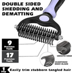 3PCS Self Cleaning Slicker Brush & Pet Grooming Rake & Bath Brush for Dogs ,Cats and Horses | Double-Sided Dematting Comb & Skin Friendly Deshedding Grooming Tool | Pet Supplies( Light Purple Black )