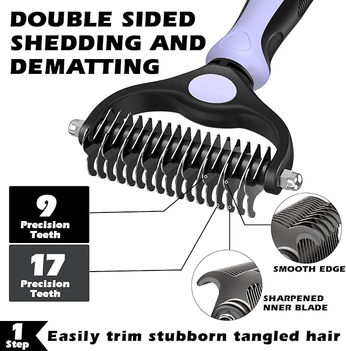 3PCS Self Cleaning Slicker Brush & Pet Grooming Rake & Bath Brush for Dogs ,Cats and Horses | Double-Sided Dematting Comb & Skin Friendly Deshedding Grooming Tool | Pet Supplies( Light Purple Black )
