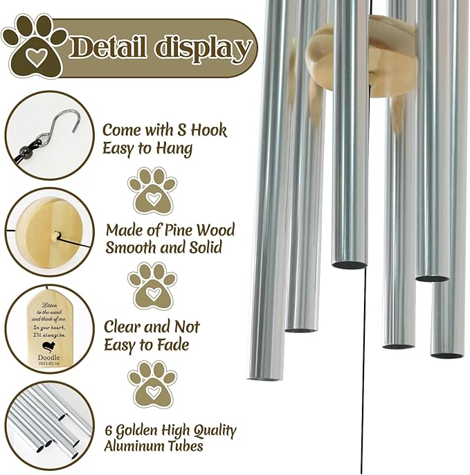 Loss of Cat Gift, Dodosky Personalized Cat Wind Chimes, Lost Pet Sympathy Gift Cat, Pet Loss Gifts, Cat Memorial Gifts, in Memory of Cat Personalized, Cat Bereavement Gifts