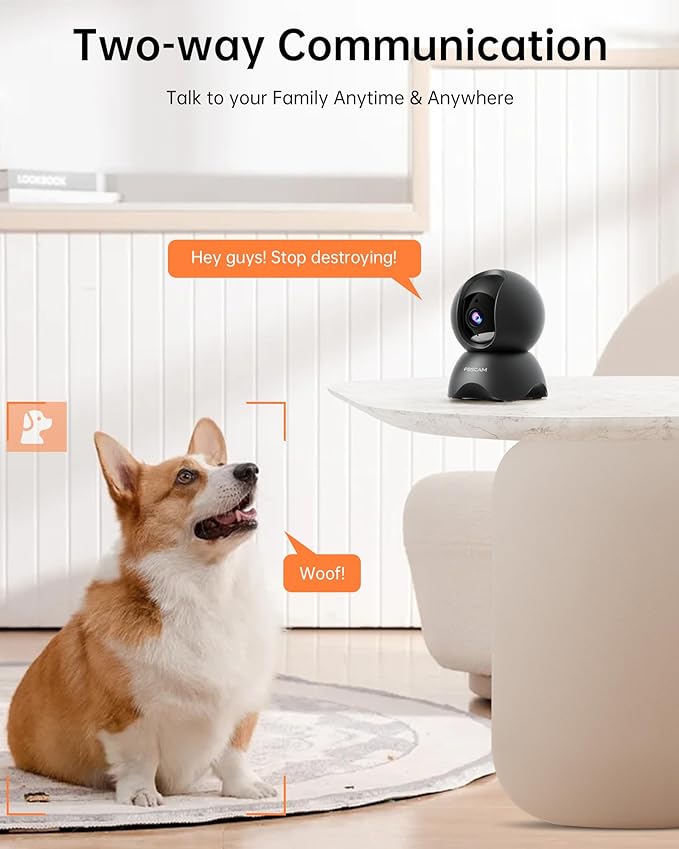 FOSCAM 3K 5MP WiFi Pet Cameras for Home Security, with 360° Pan Tilt, 2-Way Audio, 20X Digital Zoom, Night Vision, AI Human Detection, 2 Pack of Black