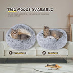 Cat Bed for Indoor Cats, Calming Cozy Cave with Self-Warming Plush, Entire Bed Machine Washable & Anti-Slip Base, Breathable Pet Bed for Small Cats&Dogs All Seasons (Grey, 20 * 20inch)