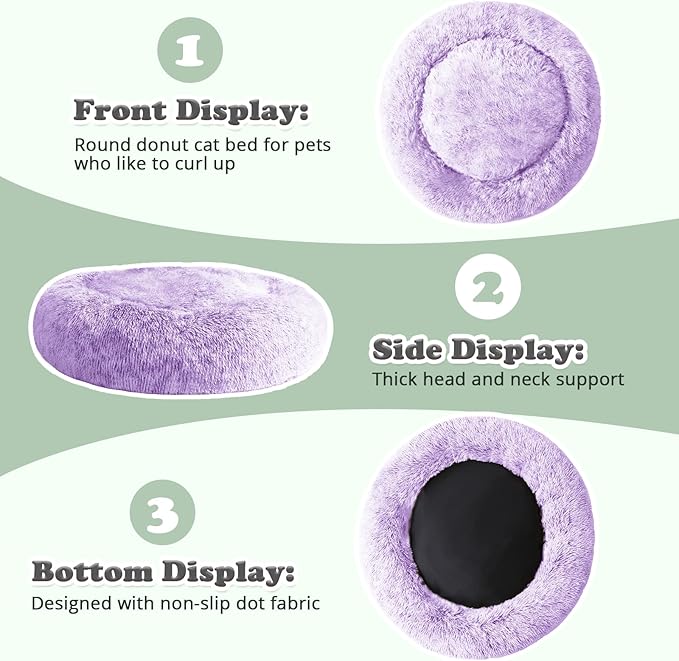 JOLLYVOGUE Dog & Cat Bed, Calming Anti-Anxiety Pet Bed for Small Dogs, Fluffy Donut Cushion for Small and Medium Pets (23")