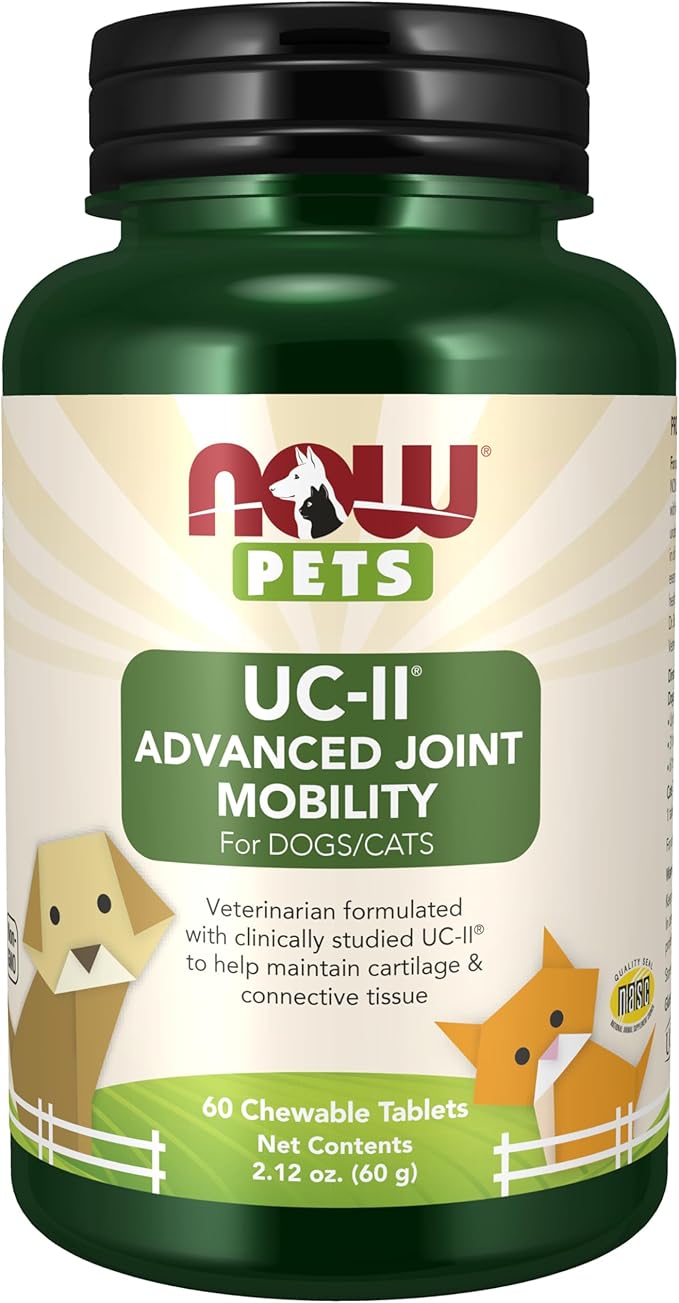 NOW Pets, UC-II® Advanced Joint Mobility for Dogs and Cats, Veterinarian formulated, Help Maintain Cartilage and Connective Tissue*, 60 Chewable Tablets (60 Grams)