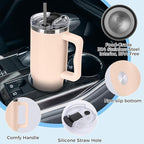 40 oz Tumbler with Handle and Straw Lid Insulated Cup Stainless Steel Water Bottle Travel Mug Gifts for Women Men Kids Trek Collection Thermoses Apricot