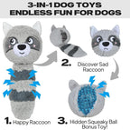 Fida Squeaky Dog Toys for Aggressive Chewers 3 in 1, Dog Chew Toys with 3 Layers,Interactive Dog Toys for Large Dogs Balls to Keep Them Busy for Small Medium Dogs(Raccoon)