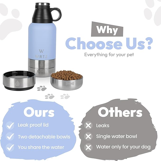 Stainless Steel Insulated Water Bottle with 2 Removable Water Bowls for Dogs – Leak-Proof Portable Dog Water Bottle - Travel Accessories for Dogs - 32oz - Lavender
