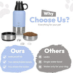 Stainless Steel Insulated Water Bottle with 2 Removable Water Bowls for Dogs – Leak-Proof Portable Dog Water Bottle - Travel Accessories for Dogs - 32oz - Lavender