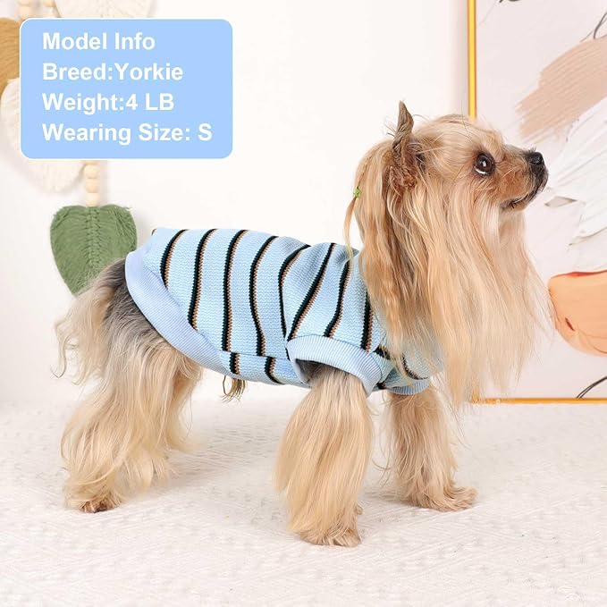 Dog Shirt, Pet Clothes for Chihuahua, Yorkie Teacup Costumes Striped, Small Dogs Sleeveless Tank Top Vest, Breathable Cotton Puppy T-Shirt, Cat Apparel Outfit (Blue, XS)
