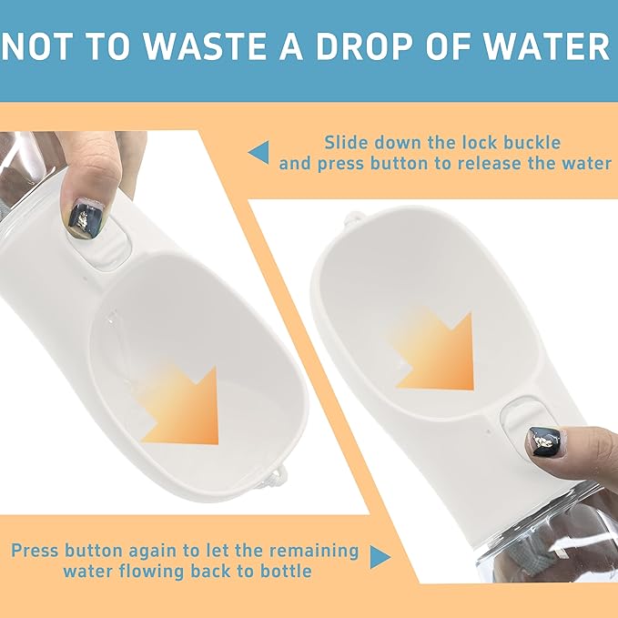 Portable Dog Water Bottle with Bowl, Leak Proof, Convenient for Walking, Hiking and Camping (White, 19oz)