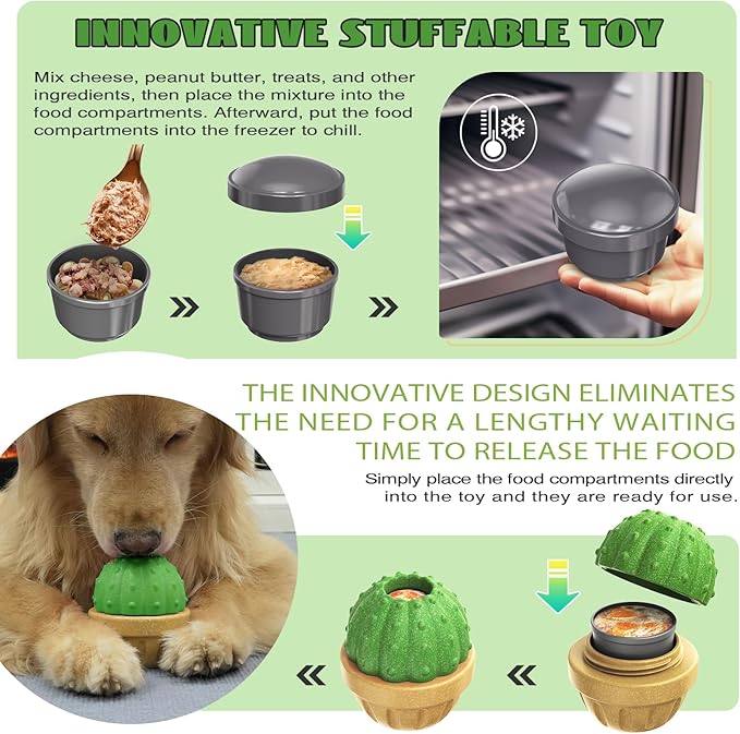 Interactive Dog Toys, Frozen Treat Dispensing for Aggressive Chewers, Indestructible Nylon Chew Toy, Slow Puzzle Feeder for Healthy Eating, for Small Medium Large Breed to Keep Them Busy, Green