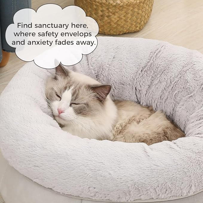 Cat Bed for Indoor Cats,Round Cat Bed for Small Pets,Washable Pet Bed with Non-Skid Bottom,Pet Bed for Puppy and Kitty,19 Inches,Grey